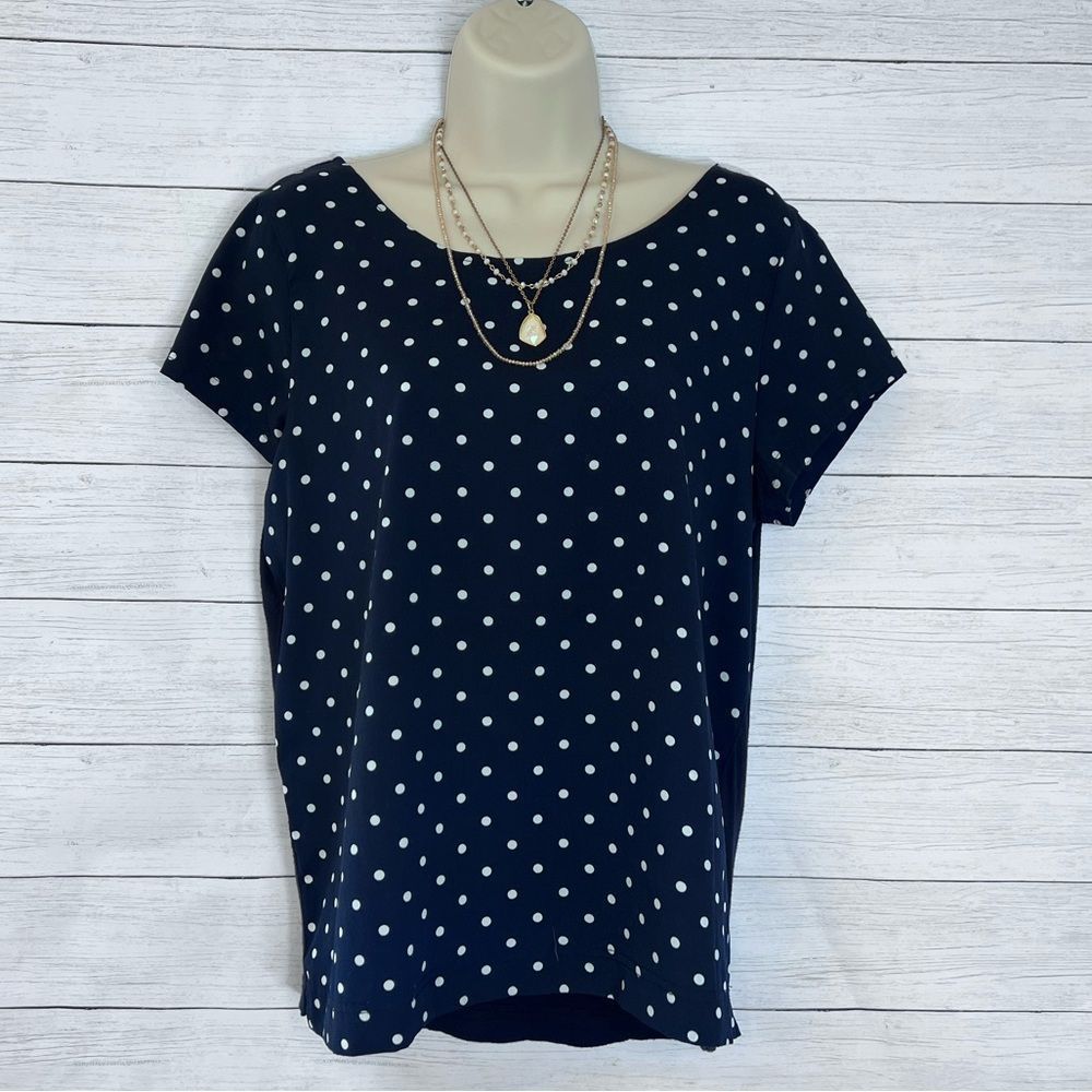 Gap Navy Blue/White Polka Dotted Boxy Top Jersey Knit Back Medium 💗